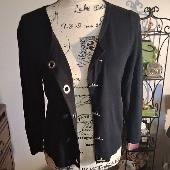 Carmen Marc Valvo Black Women's Cardigan Silver Toggle Buttons Jacket Size Small - Picture 8 of 10